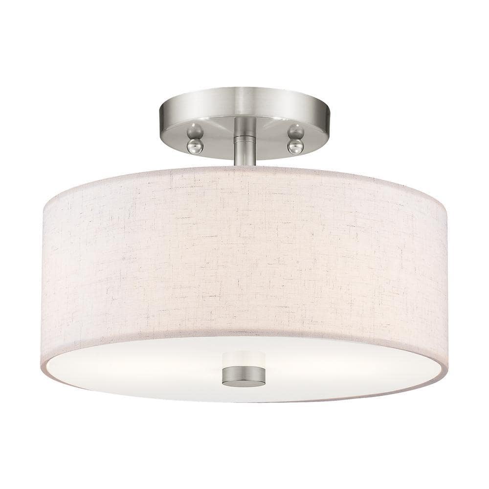 Meridian Brushed Nickel Semi-Flush Mount with Drum Shade