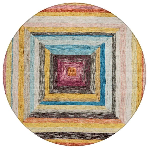 Chantille Machine Washable Indoor/Outdoor Abstract ACN1957 Honey 8 ft. x 8 ft. Round Rug