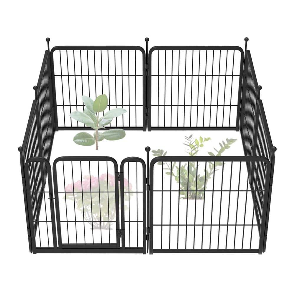 Decorative Garden Fence, 24 in.(H) x 14. 8 ft.(L), 8 Panels, Metal Black