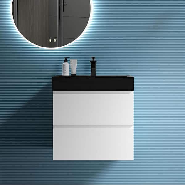 Alice 24.00 in. W x18.10 in. D x 25.20 in. H Floating Bath Vanity in White with Black Top