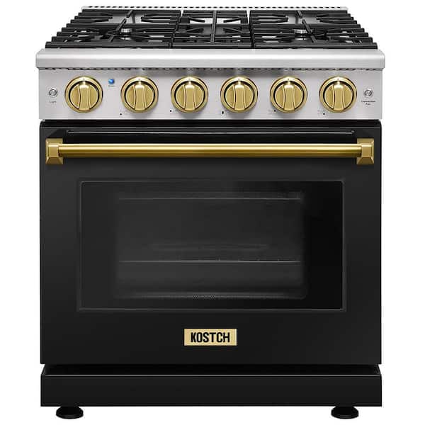 30 in. 5 Burners Freestanding Natural Gas Range with 4.55 cu. ft. Convection Oven in Black with Bronze Handle