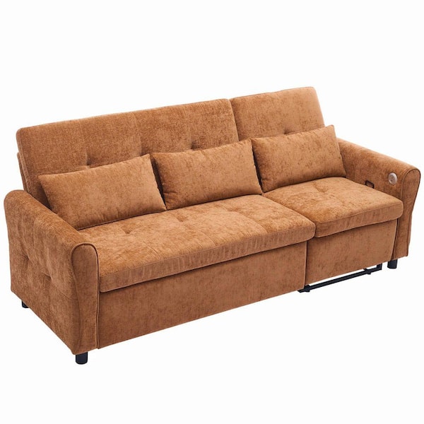 82 in. Wide Flared Arm Chenille U-Shaped Sofa in Orange 2-in-1 82 in. Wide Flared Arm Chenille U-Shaped Sofa in Orange 2-in-1