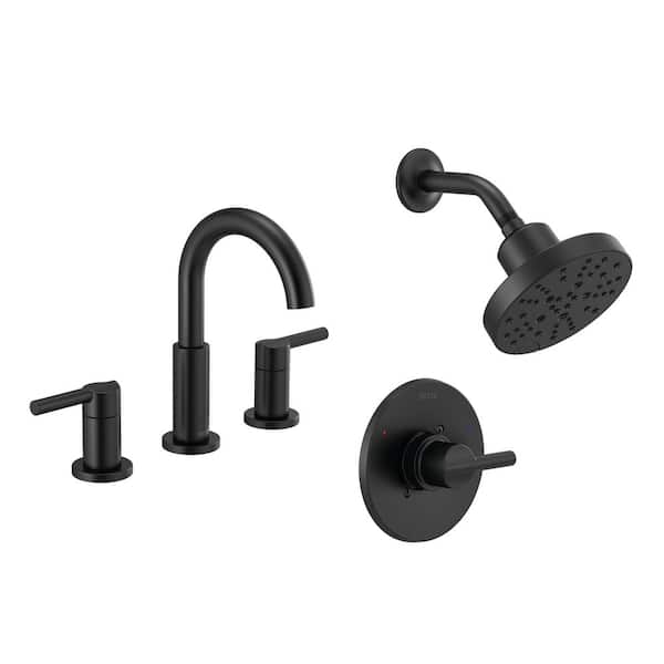 Nicoli 5-Spray Shower Faucet with 8 in. Widespread Double Handle Bathroom Faucet in Matte Black