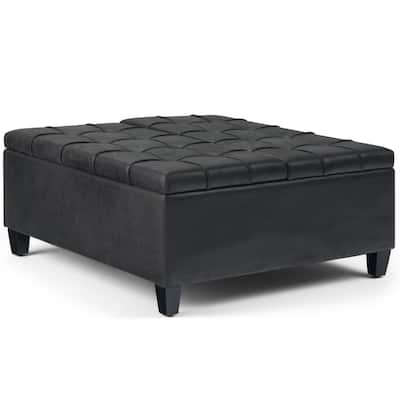 Storage Ottomans Living Room, Leather Storage Ottoman Bench Tufted Footrest