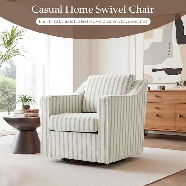 Uixe Modern Pinstripe Light Blue Linen Upholstered Swivel Accent