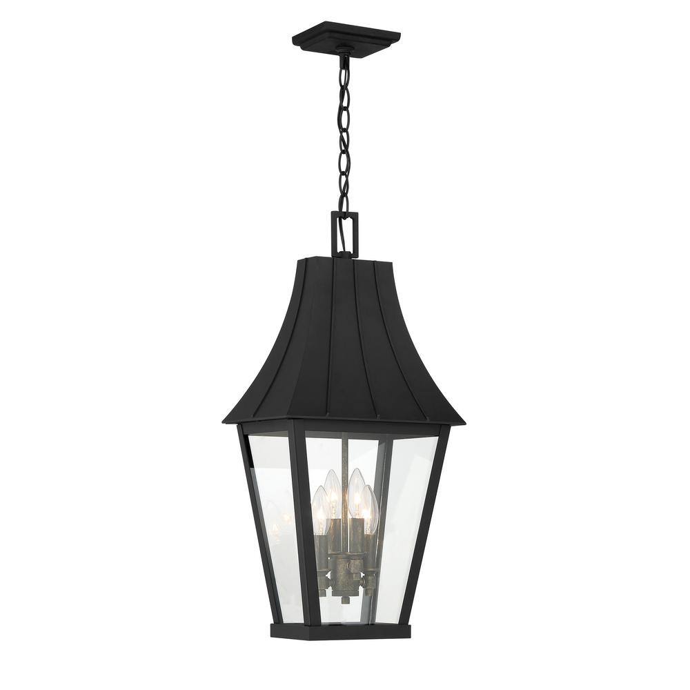 Chateau Grande 4-Light Sand Coal and Gold Outdoor Hanging Lantern