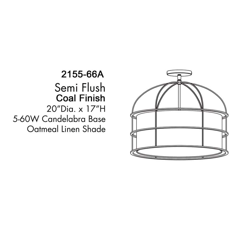 Gateway Park Coal Finish 5-Light Drum Pendant with Oatmeal Linen Shade