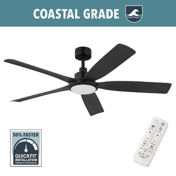 Hampton Bay Amaia 56 in. Indoor/Outdoor Coastal Grade DC Motor Matte Black Ceiling Fan with Adjustable White LED and Remote Included