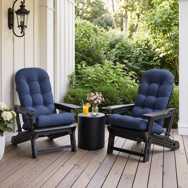 CLOUDFLY 2-Pack HDPE Adirondack Black Chair with 4 in. Thick Navy