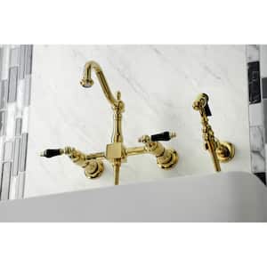 Duchess 2-Handle Wall-Mount Kitchen Faucet with Side Sprayer in Polished Brass