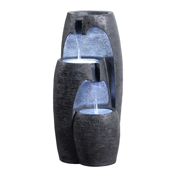 28 in. Outdoor Cascade Fountain with Cool Glow Lighting, Adjustable Flow and Electric Pump in Black