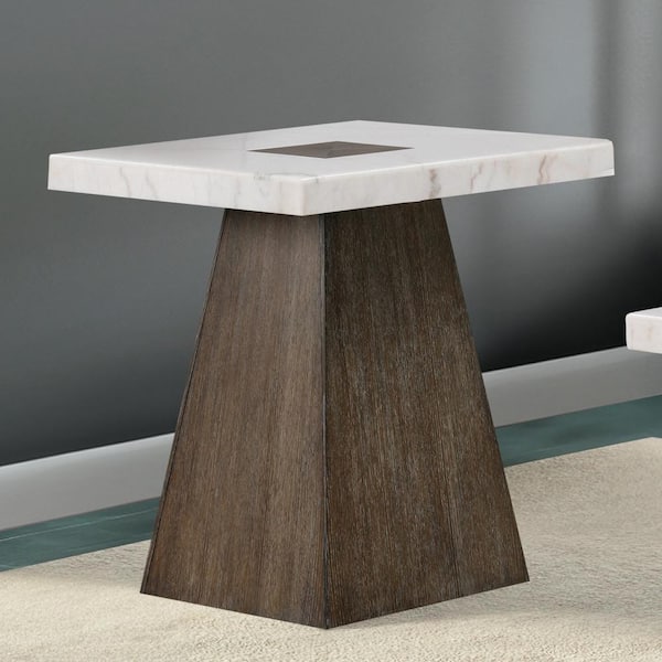 Malley Modern 22 in. Dark Walnut/White Square Marble End Table