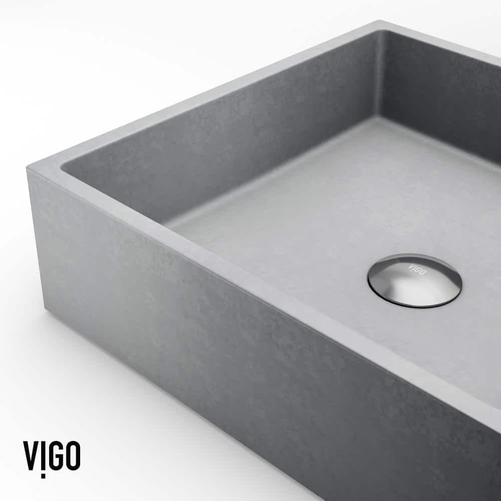 Gray Concrete Rectangular Vessel Sink with Brushed Nickel Faucet