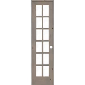 24 in. x 96 in. Rustic Knotty Alder 12-Lite Left-Hand Clear Glass Grey Stain Solid Wood Single Prehung Interior Door