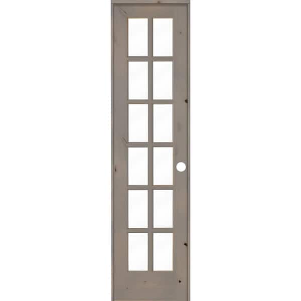 Krosswood Doors 28 in. x 96 in. Rustic Knotty Alder 12-Lite Left-Hand Clear Glass Grey Stain Solid Wood Single Prehung Interior Door