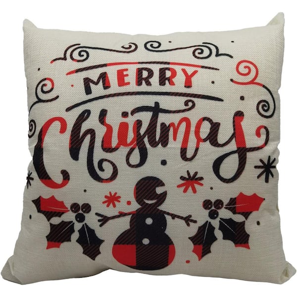 Christmas Time 15.5 in. Buffalo Plaid Snowman Merry Christmas Throw Pillow