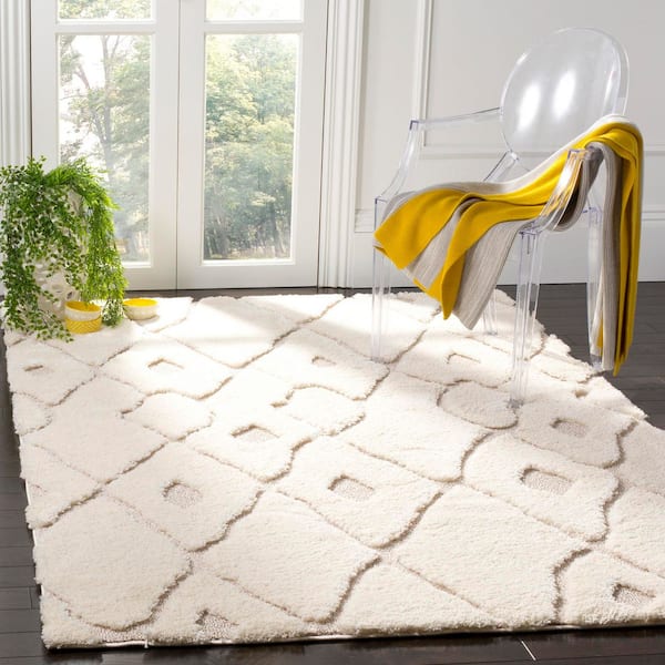 Olympia Shag 7 ft. x 7 ft. Cream/Beige High-Low Diamond Square Area Rug