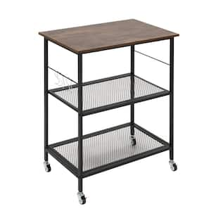 24 in. W x 16 in. D x 30 in. H Brown 3-Tier Metal Rolling Kitchen Cart Bar Serving Cart