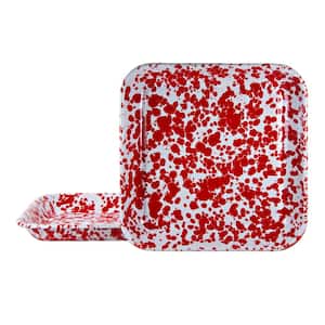10.5 in. Red Swirl Enamelware Square Plates (Set of 2)