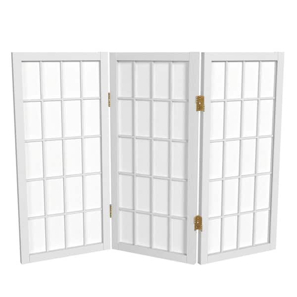 Oriental Furniture 2 ft. Short Desktop Window Pane Shoji Screen - White - 3 Panels