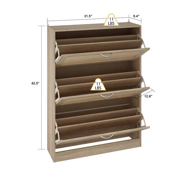 42.5 in. H x 31.5 in. W Burly Wood Color Wooden Shoe Storage Cabinet with 3 Large Drawers and 6 Shelves in Total