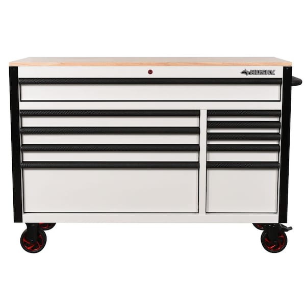 Husky Standard-Duty 52 in. W 10-Drawer Matte White w/ Carbon Fiber