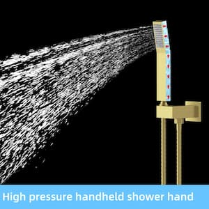 1-Spray High Pressure Square 12 in. Shower Head Wall Mounted Shower Kit with Handheld Shower 2.5 GPM in Brushed Gold