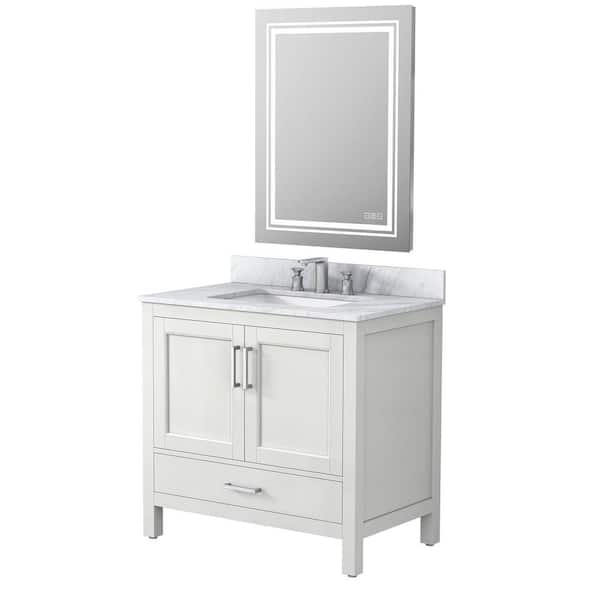 FAMYYT 36 in. W x 22 in. D x 34.65 in. H Single Sink Freestanding Bath Vanity in White with White Marble Top with Backsplash