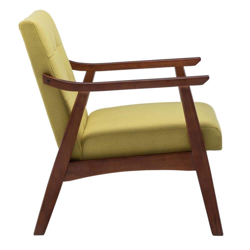 Bumblebee Yellow Faux Leather Accent Chair with Espresso Wood Frame
