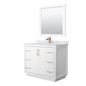Icon 42 in. W x 22 in. D x 35 in. H Single Bath Vanity in White with White Carrara Marble Top and 34 in. Mirror