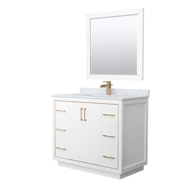 Wyndham Collection Icon 42 in. W x 22 in. D x 35 in. H Single Bath Vanity in White with White Carrara Marble Top and 34 in. Mirror