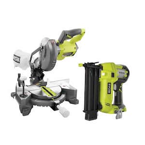ONE+ 18V Lithium-Ion Cordless 7-1/4 in. Compound Miter Saw and AirStrike 18-Gauge Brad Nailer (Tools Only)