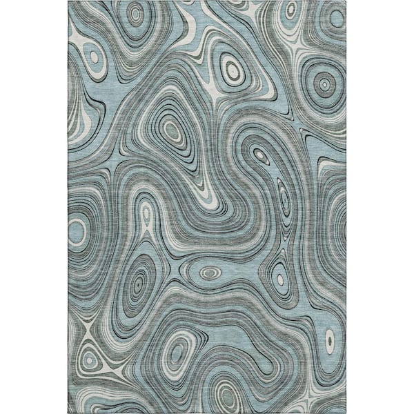 Mayfield Premium Machine Washable Abstract AMF2097 Sky 10 ft. x 14 ft. Area Rug