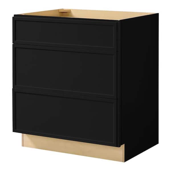 Leyton 36 in. W x 24 in. D x 34.5 in. H Ready to Assemble Plywood Slim Shaker Drawer Base Kitchen Cabinet in Raven Black