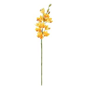 30 in. Yellow Orange Artificial Cymbidium Orchid Flower Stem Tropical Spray (Set of 3)