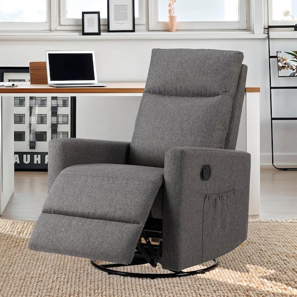 WONDER COMFORT Gray Linen Fabric 360° Swivel Recliner Chair Nursery Massage Glider Rocking Chair for Aldult with Extra Large Footrest
