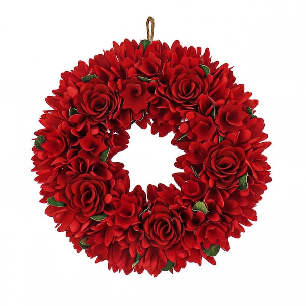 National Tree Company 14 in. Height Red Rose Floral Valentine's Wreath