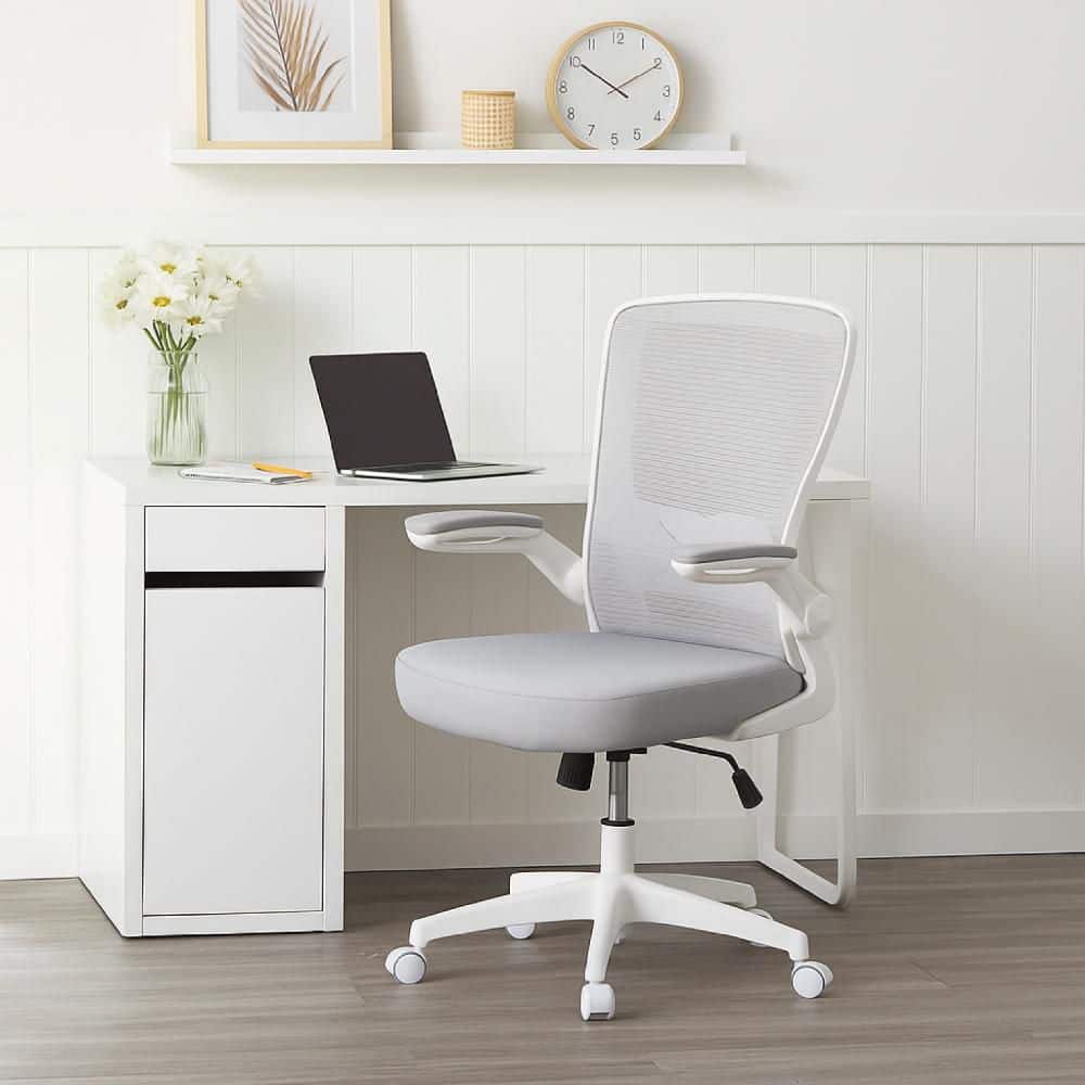 Mesh Rolling Office Task Chair in Gray and White Arms