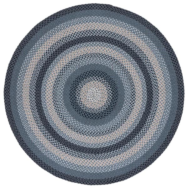 SAFAVIEH Braided Dark Gray/Blue 5 ft. x 8 ft. Striped Border Oval