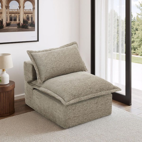 33.8 in. Armless 1-piece Chenille Rectangle Sectional Sofa in Camel