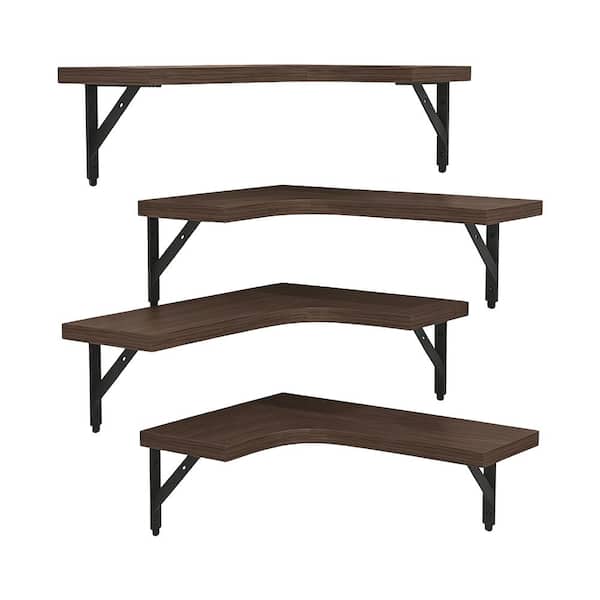Brown Decorative Floating Shelves Wall Mounted with Brackets Set of 4