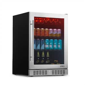 Built-in Premium 24 in. 224 Can Beverage Cooler Color Changing LED Lights, Seamless Stainless Steel Door