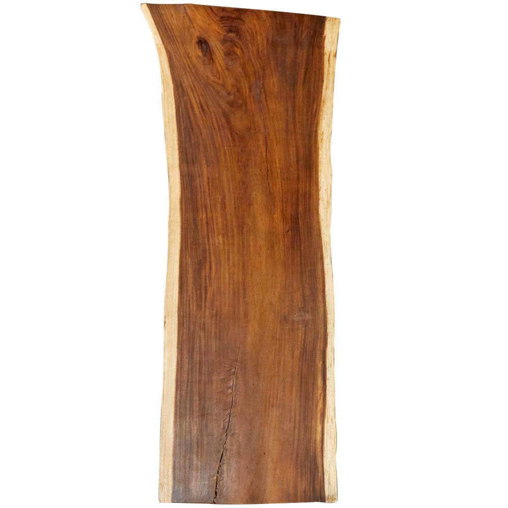 Light Brown Reclaimed Wood Live Edge Dining Table with Block Base