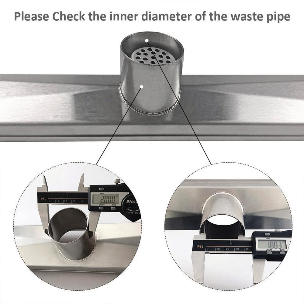 32 Inch Stainless Steel Linear Shower Drain with Square Pattern