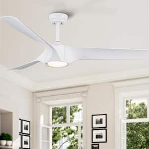 56 in. Dimmable Integrated LED Light Indoor White Remote Flush Ceiling Fan with White ABS Blade