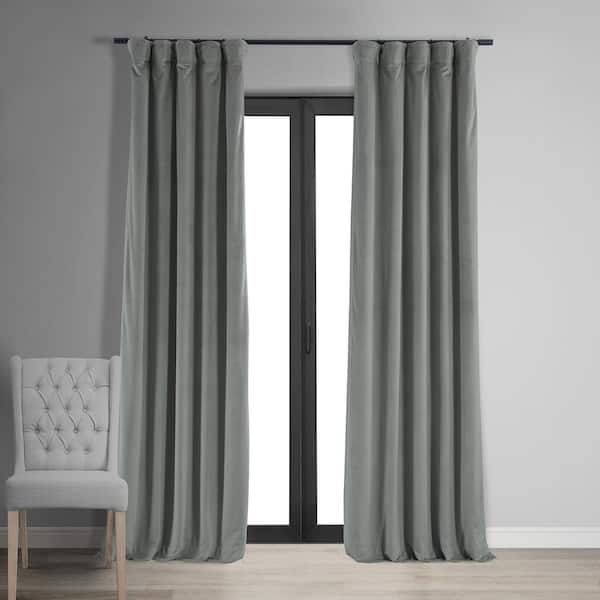 Exclusive Fabrics & Furnishings Silver Grey Gray Velvet Rod Pocket Blackout Curtain - 50 in. W x 120 in. L (1 Panel)