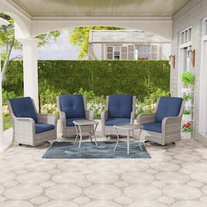Gray 6-Piece Rattan Wicker Patio Conversation Set with Blue Cushions Garden Lawn