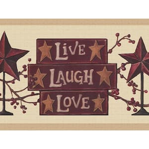 Falkirk Dandy II Red Beige Live Laugh Love Stars Peel and Stick Wallpaper Border