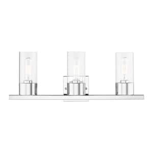 Belcrest 23 in. 3-Light Polished Chrome Vanity Light with Clear Glass