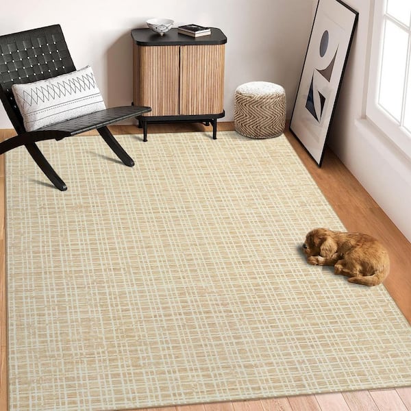 Modern Yellow, 4 ft. x 6 ft. Geometric Indoor Non-Slip Carpet Machine Washable Carpet Low Pile Foldable Carpet Area Rug